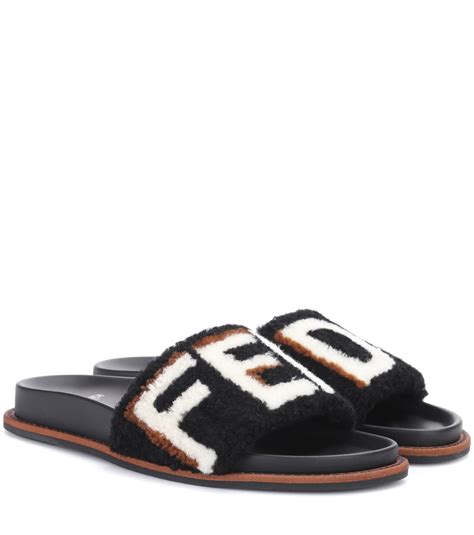 fendi slides fur|fendi leather flat slides.